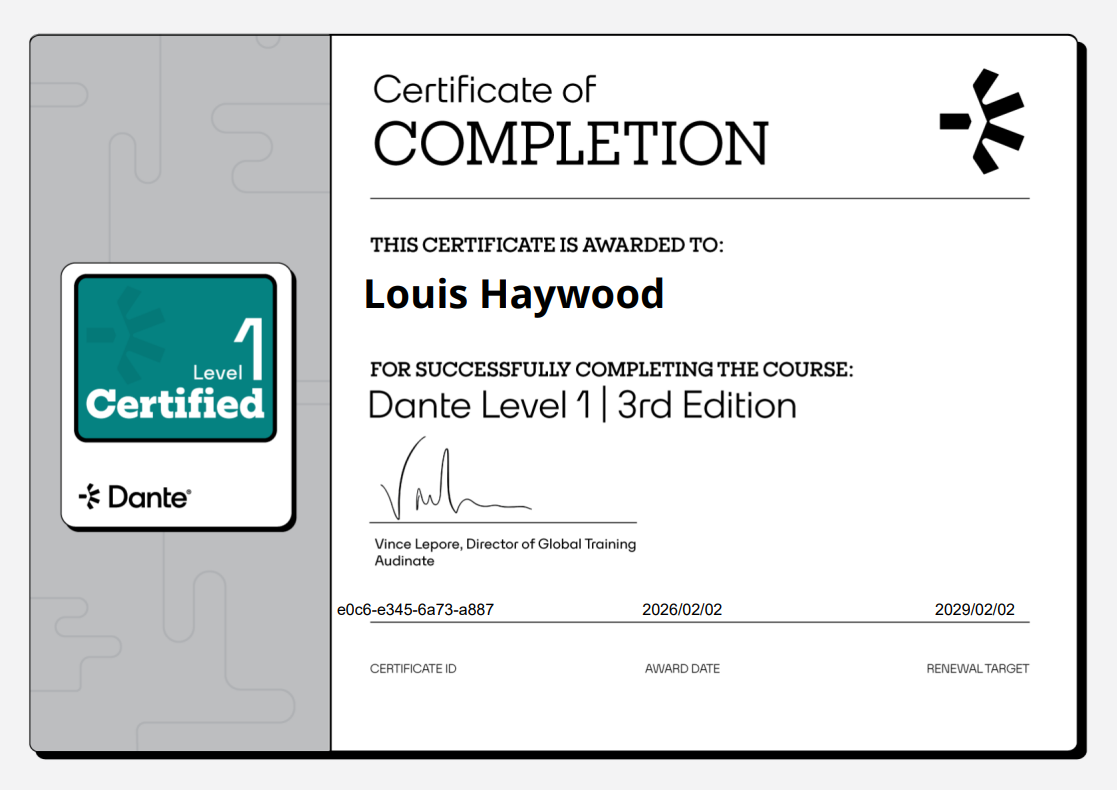 Dante Certification